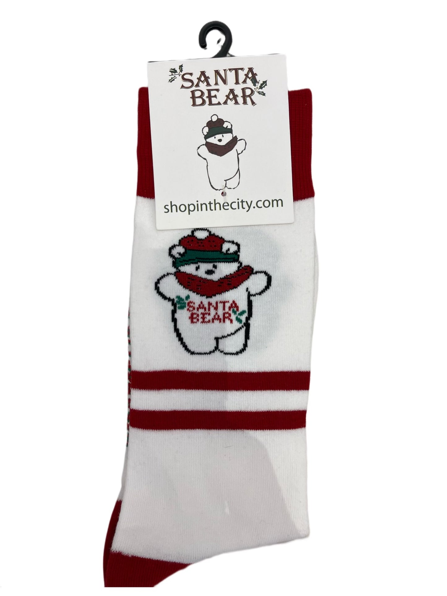 Santabear socks on a white background